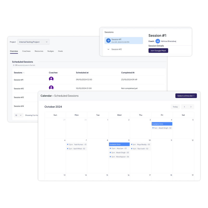 An image showing session scheduling and calendar views
